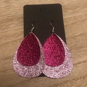 Glitter Teardrop Earrings. Pink. Wedding,